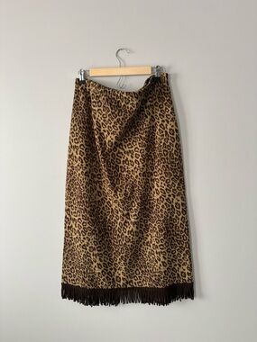 Wild West Leopard Print Acrylic Brown Fringe Skirt